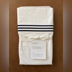 NWT Pottery Barn Percale Pillowcases with Black Stripes (2)